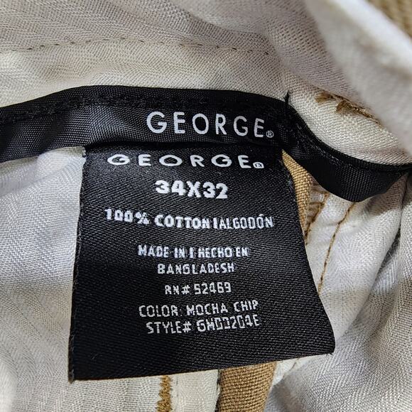 George Pants Mens 34X32 Tan Khaki Chino Straight Leg Cotton Casual Office Preppy - Picture 4 of 10